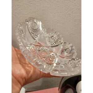 Vintage Crystal Glass‎ Oval Dish - Intricate Cut Design, 9x4 Inches
